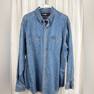 Wrangler RIGGS Workwear Denim Shirt Mens Large Approx Heavy Cotton Work Shirt